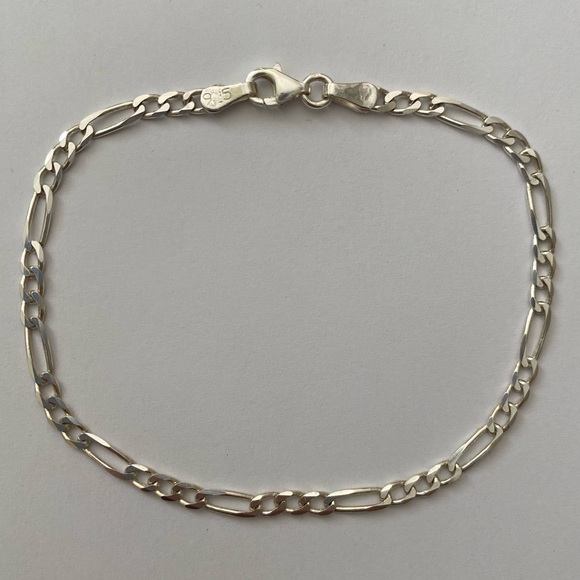 925 Silver 3mm figaro bracelet  8.25 inches chain Unisex - Picture 2 of 4